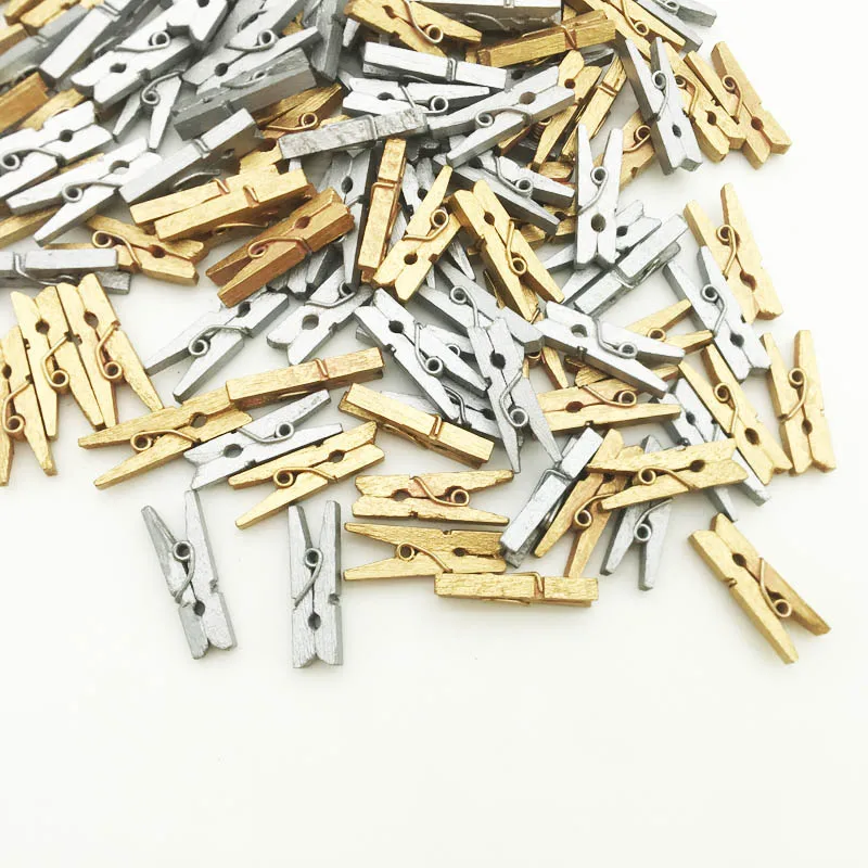 50PCS/Pack Gold Silver Black Christmas Photo Wall Mini Wood Clip 25mm Wooden Environmental Small Clothespin WD0095