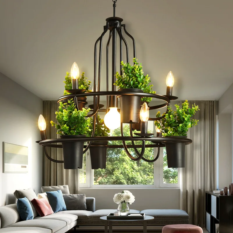 Retro Industrial Individual Creative Chandelier Table Sunshine Room Flower Shop Clothing Store Green Plant Chandelier lamp