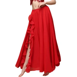 2019 New Performance Belly Dance Clothing Long Maxi Skirts Side Slit Bellydance Skirt Sheer Chiffon with Ruffles