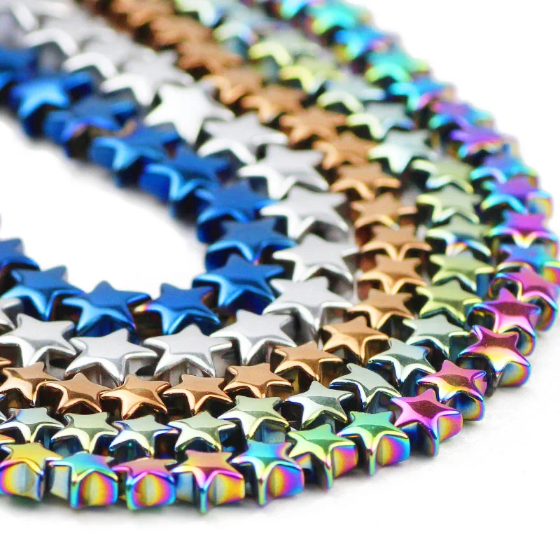 Star Hematite Beads Vacuum Plated Gold Color Natural Stone Charms ​Spacer Loose Beads For Jewelry Bracelet Making DIY 15\'\' 6 8mm