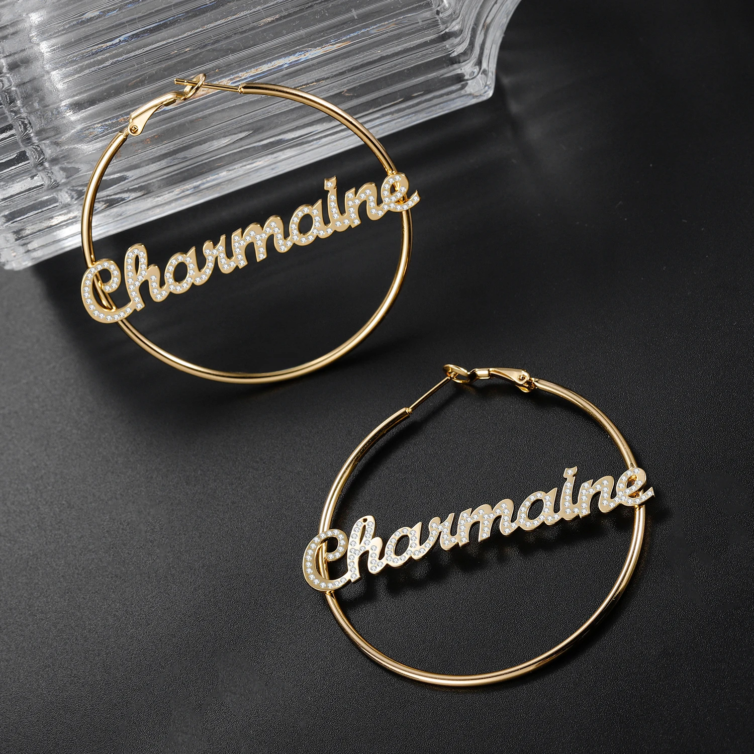 Personalized Name Earrings Sparkling Diamond Earrings Custom Hoop Earrings Earrings for Women Luxury Jewelry for Women Gift