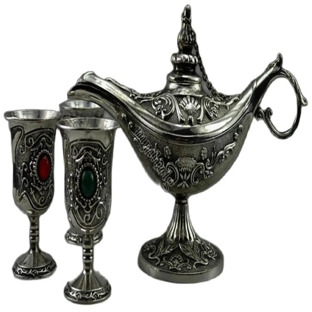 

Collectible Decorated Old Handwork Tibet Silver Carving Flower Tea Pot Cup Set decoration metal handicraft