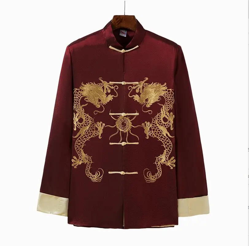 Embroidery Double Dragon coat performance clothing modified tang suit Man clothing Chinese style Jacket cross talk show costume