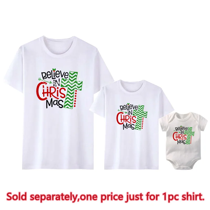 Funny Believe In Christmas Family Matching Clothes Daddy Mommy and Me Family Look Tshirts Cotton Mother Kids Shirt Baby Outfits