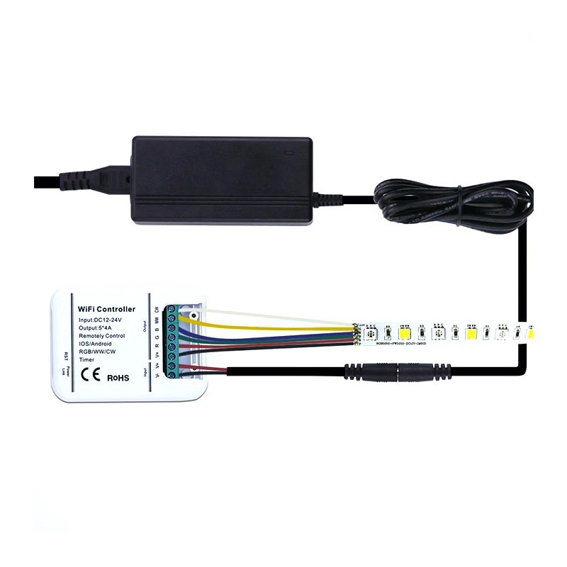 DC12-24V WiFi RGBWW LED Controller;  RGB+CCT RGBWW  Wifi Timer Controller;martphone APP Control Amazon Alexa Voice control