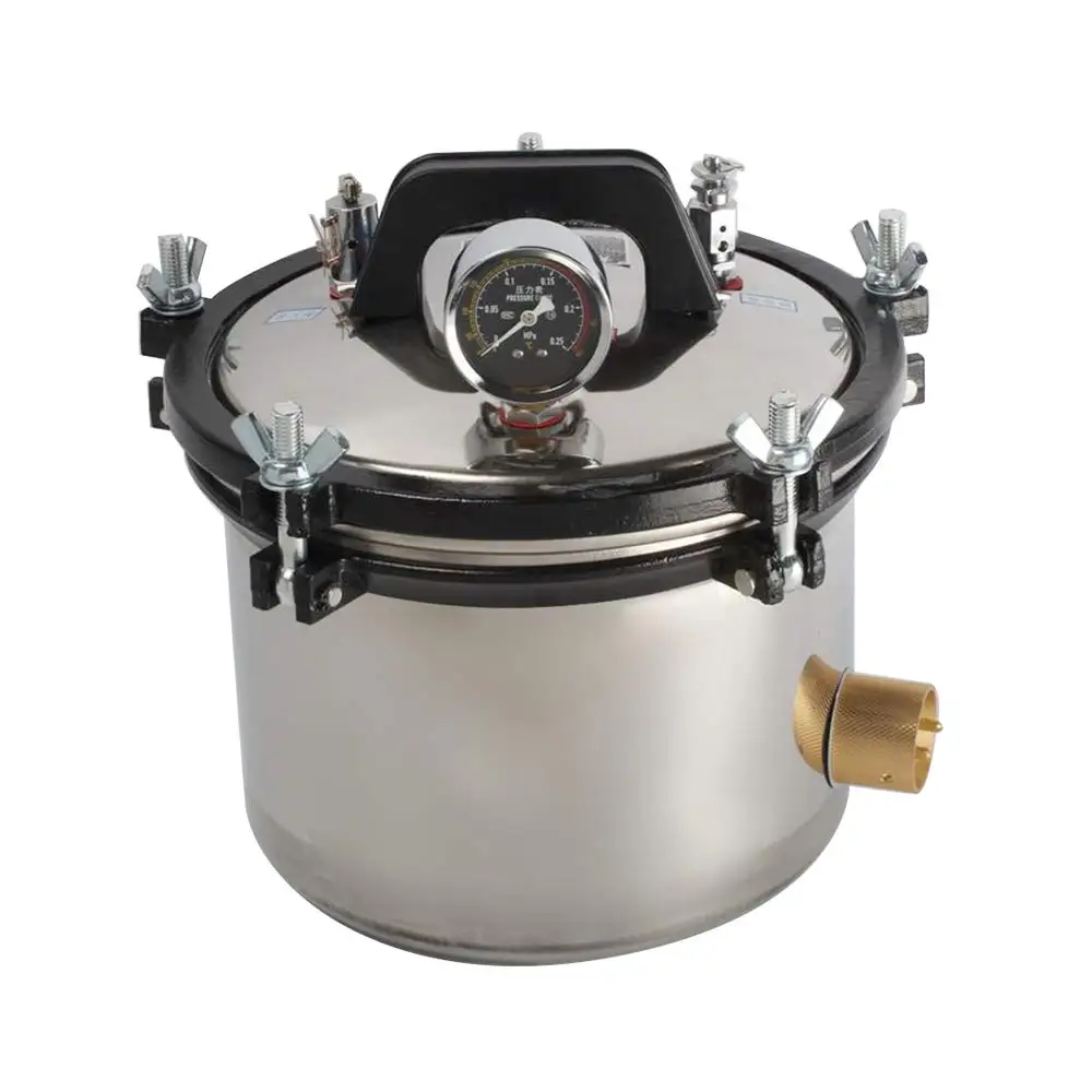 8L Portable Steam Autoclave Laboratory Stainless Steel Pressure Steam Sterilizer Laboratory Pressure Gauge