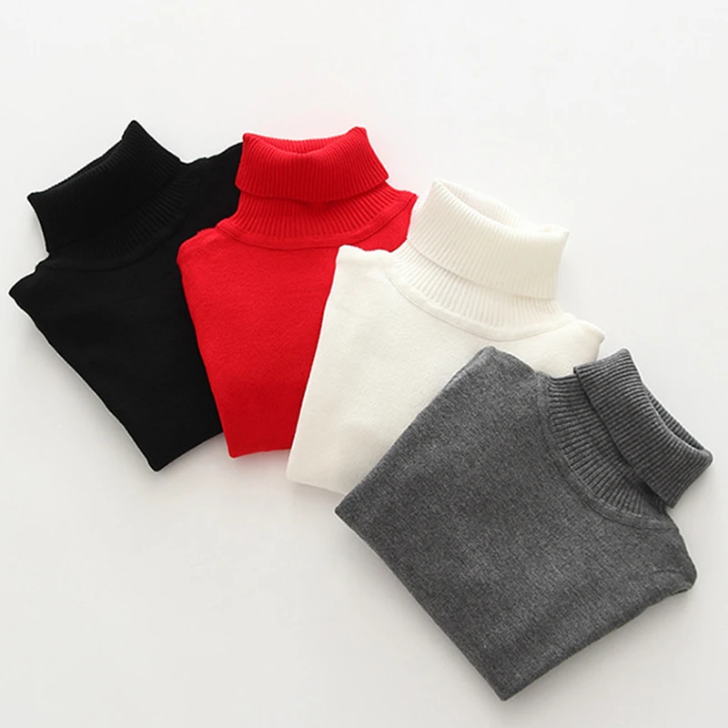 New Sweaters Baby Boys Girls Kids Turtleneck Sweaters Kids Autumn Clothes Winter Knitted Bottoming Boys Sweaters Vetement Enfant