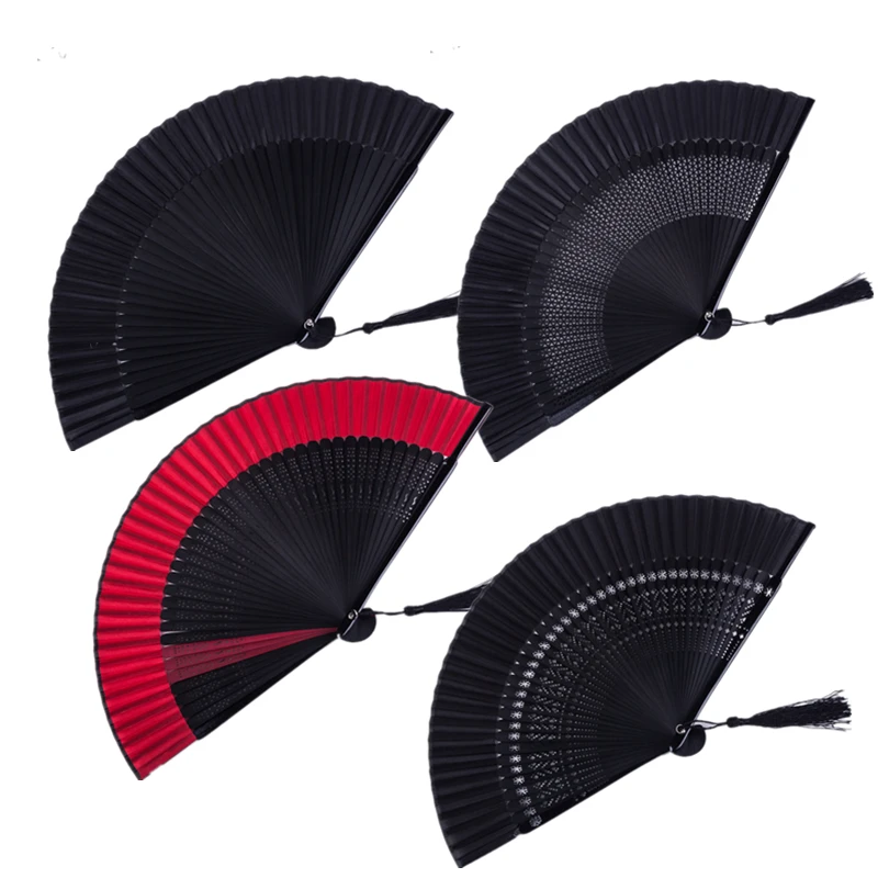 1pc Chinese Style Black Folding Fan Female Classical Dance Craft Fan