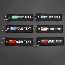 Custom Personality Keychain Military Flag Name Patch with Fabric Background and Merrow Border Frame Embroidery Tag Key Ring