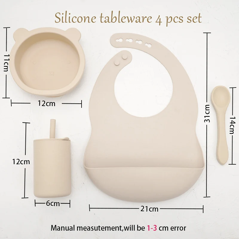 Juego de babero plegable de silicona para bebé, taza irrompible para aliviar la dentición, tazón de alimentación, regalo de Navidad