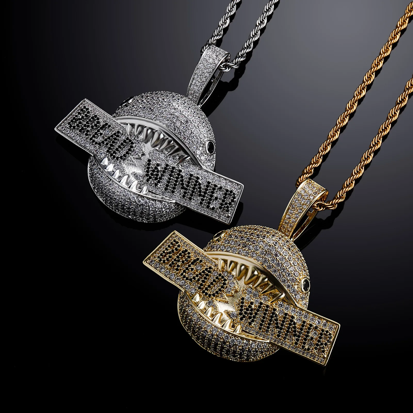 Hip Hop AAA + CZ Stein Gepflastert Bling Iced Out Brot Gewinner Shark Tier Anhänger Halsketten für Männer Rapper Schmuck drop Shipping