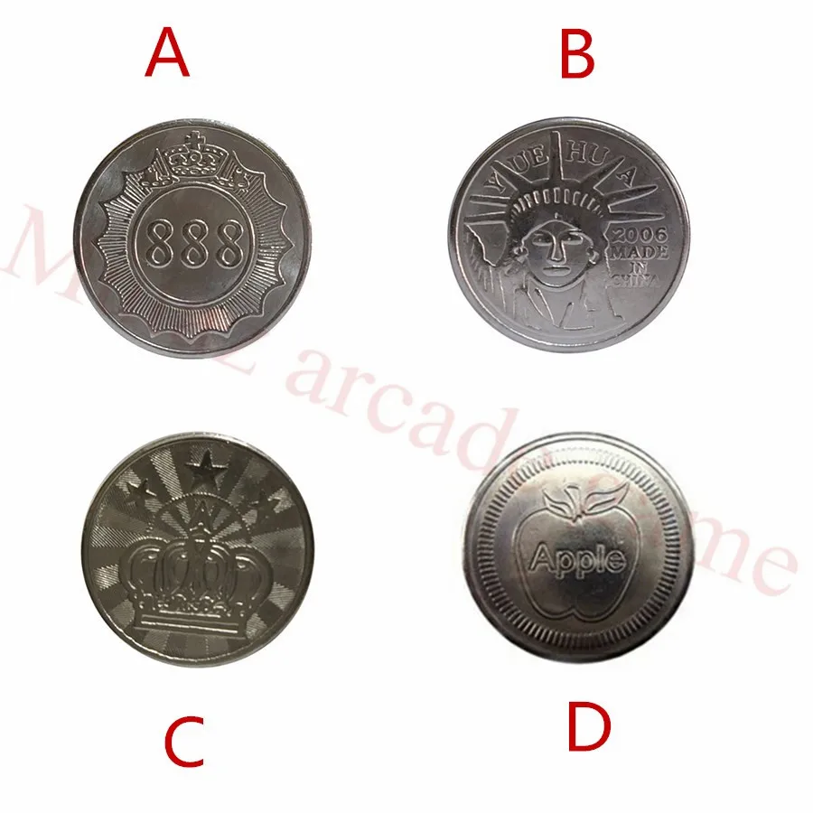 Customize 100pcs Arcade Game Tokens 24mm/25mm Stainless steel token for Statue of Liberty /Crown /Moon/Apple logo  game Coins