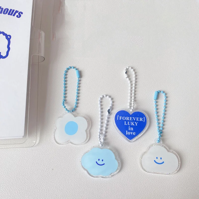 Cartoon Cute Blue Cloud Love Blingbling Key Chain Korean Ins Acrylic Kawaii Girl Handbag Fashion Decorative Pendant Key Holder