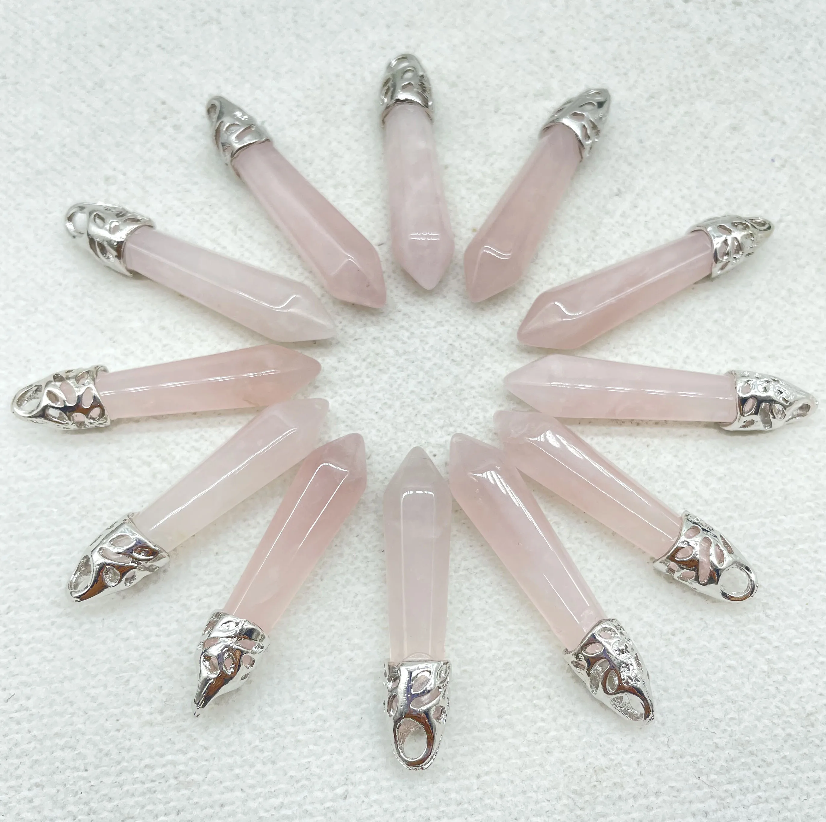 38*8MM Natural Gem stone Rose Quartz crystal amethysts Opalite pillar chakra Pendant Jewelry making necklace for men woman 20pcs