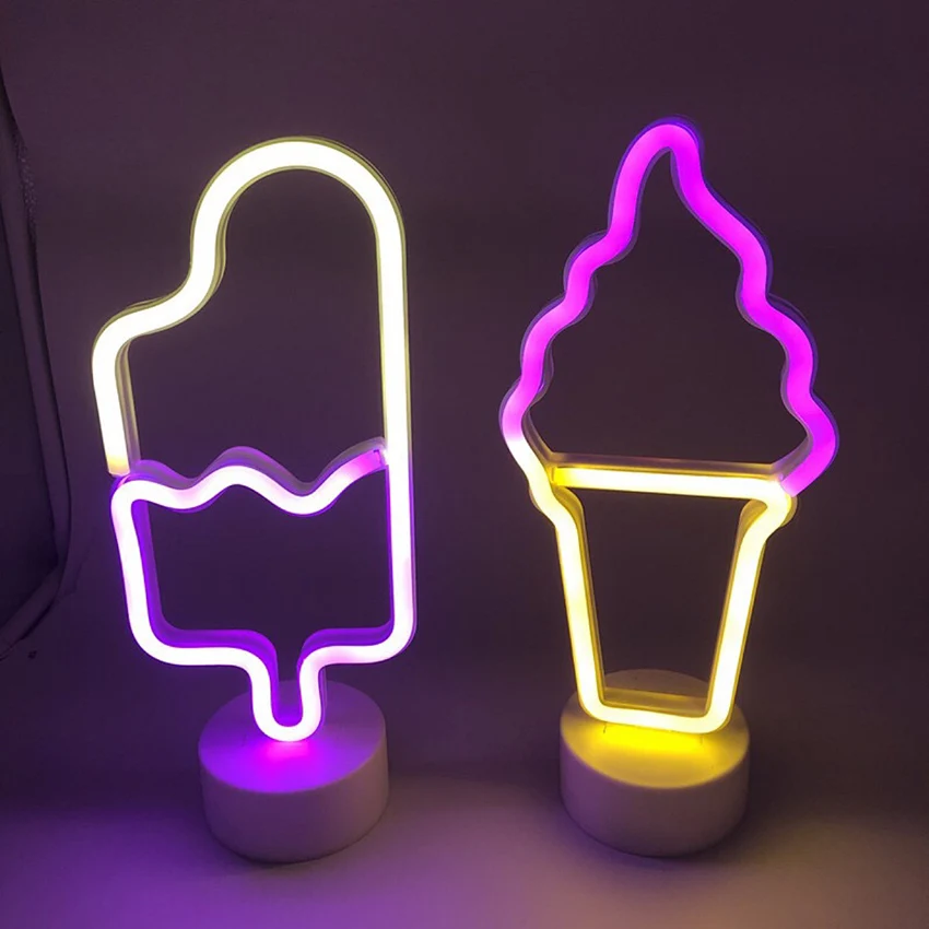 Luz LED de neón para decoración de dormitorio de niños, lámpara de mesa creativa con forma de helado, luces nocturnas, iluminación de emergencia