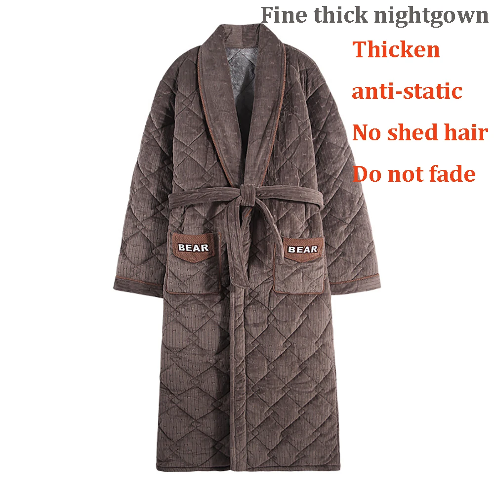 Winter Men\'s Bathrobe Terry Robe 3-layer Flannel Super Thick Warm Dressing Gown Luxury Solid Plaid Long Robe For Man Towel Towel