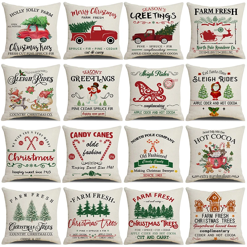 

Christmas Decoration Cushion Cover Letter Pillowcase Linen Printed Throw Pillow Cover Colorful Bedside Pillow Covers 18x18in