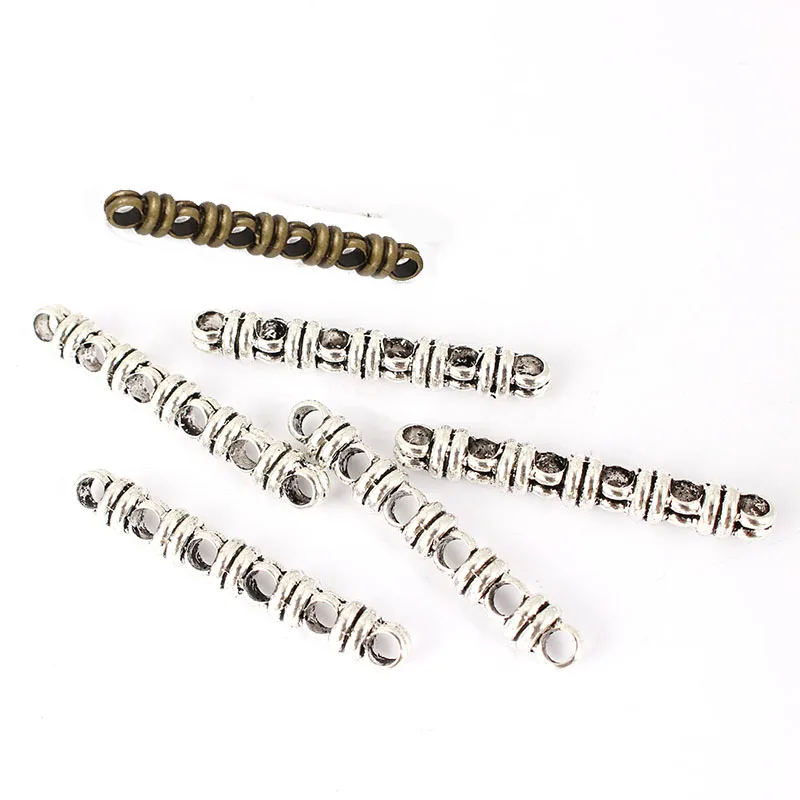 

10PCS Antique Silver 6 Holes Long Slider Spacer Beads For 3mm Round Leather Cord Bracelet Necklace DIY Jewelry Making Supplies