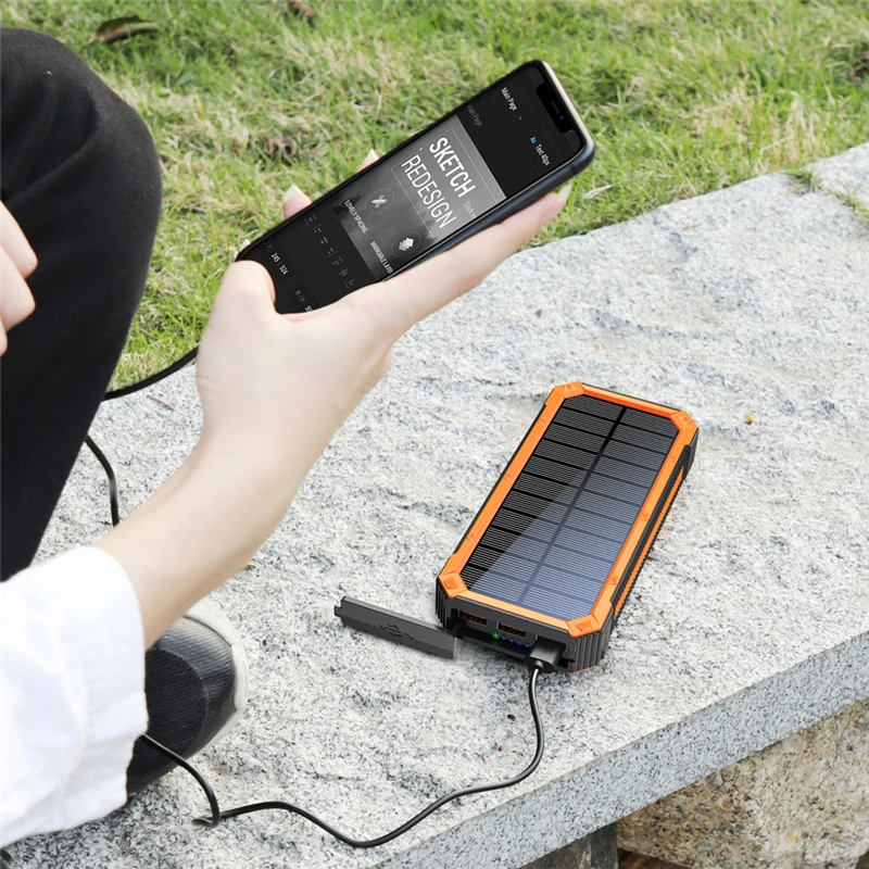 Banco de energia solar sem fio 30000mAh Carregador portátil Poverbank Bateria externa para iPhone 15 X Xiaomi Samsung Huawei Carga rápida