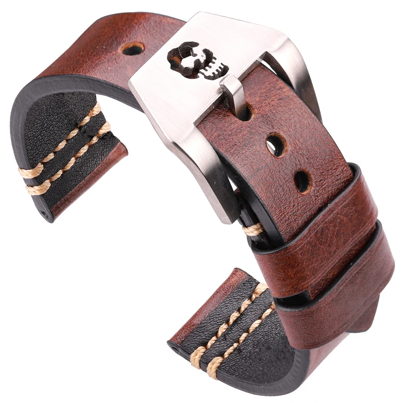 Handmade Watchbands With Metal Skull Hollow Buckle 4 Colors Women Men Genuine Leather Watch Band Strap Watch Accessories