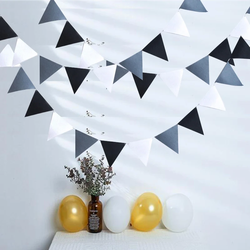 4M Cheap Grey Black White Pennants Bunting Banner Wedding/Valentine\'s day/birthday party Flags Hang Garland Decoration Supplies