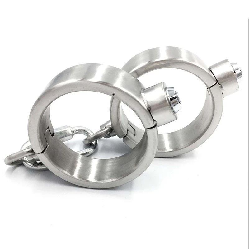 New Stainless Steel Lockable Connect Handcuffs Bondage Manacles Wrist Cuffs Restraints Shackles Sex Toys for Man Women Couples