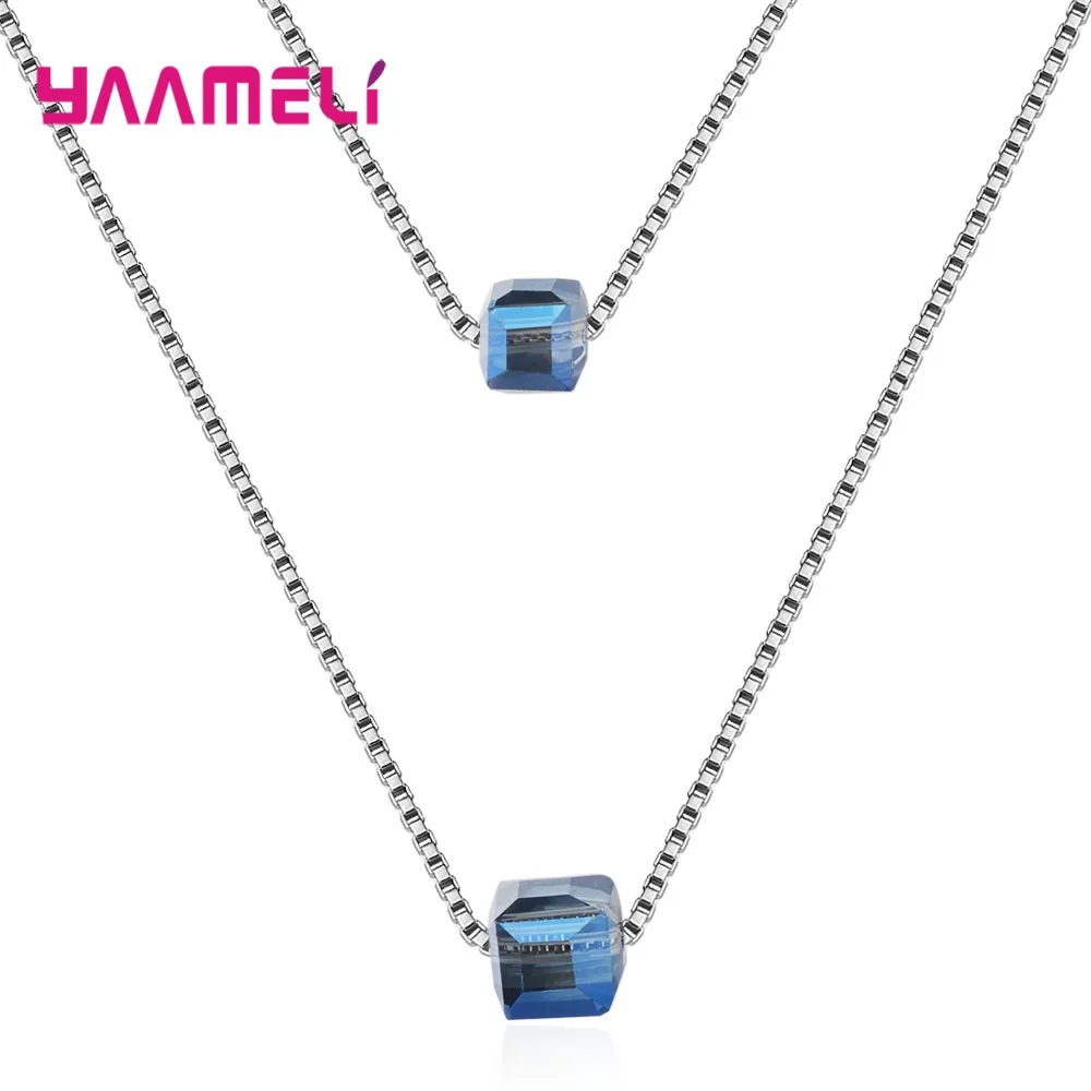 

Simple Geometric 925 Sterling Silver Color Multi Layer Chokers Necklaces for Women Jewelry Square Female Pendant Necklace