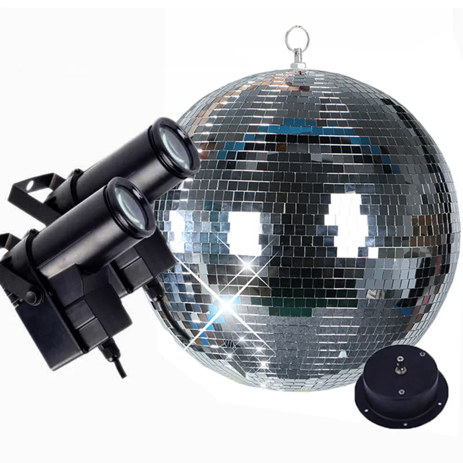 Thrisdar Dia25CM 30CM Reflective Glass Rotating Disco Mirror Ball With Motor & 10W RGB Pinspot Beam Home Party stage Lamps