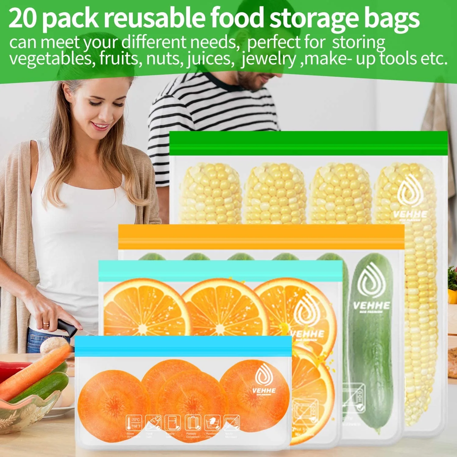 

Silicone Food Storage Bag Leakproof Containers Reusable Zip Shut Bag Lunchtravel Fruit And Vegetable Freezer Food Fresh Wrap Bag