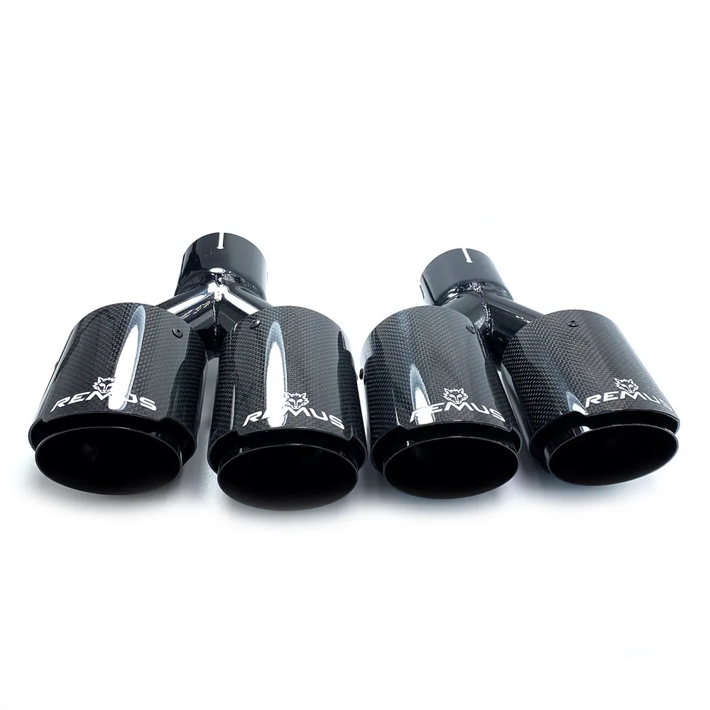 Remus 1Pcs Car Modification Universal Dual Glossy Black Automobile Exhaust Pipe Muffler Pipe Carbon Fiber Exhaust Tip Universal