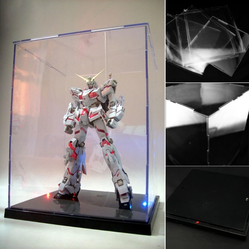 Clear Acrylic Display Box Dustproof Protection Model Show Case With LED Lights