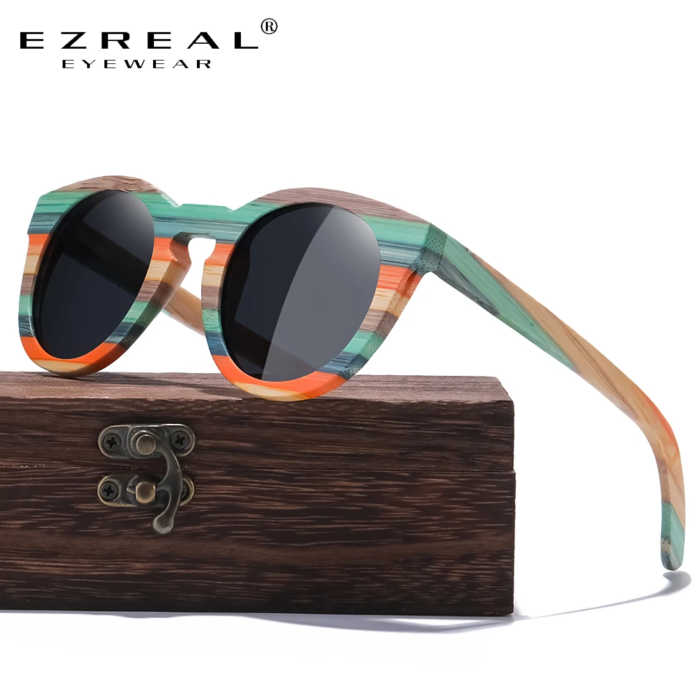 

EZREAL Brand Handmade Wooden Sunglasses Men Women Color Bamboo Glasses Vintage Polorized UV400 Lens With Gift Box