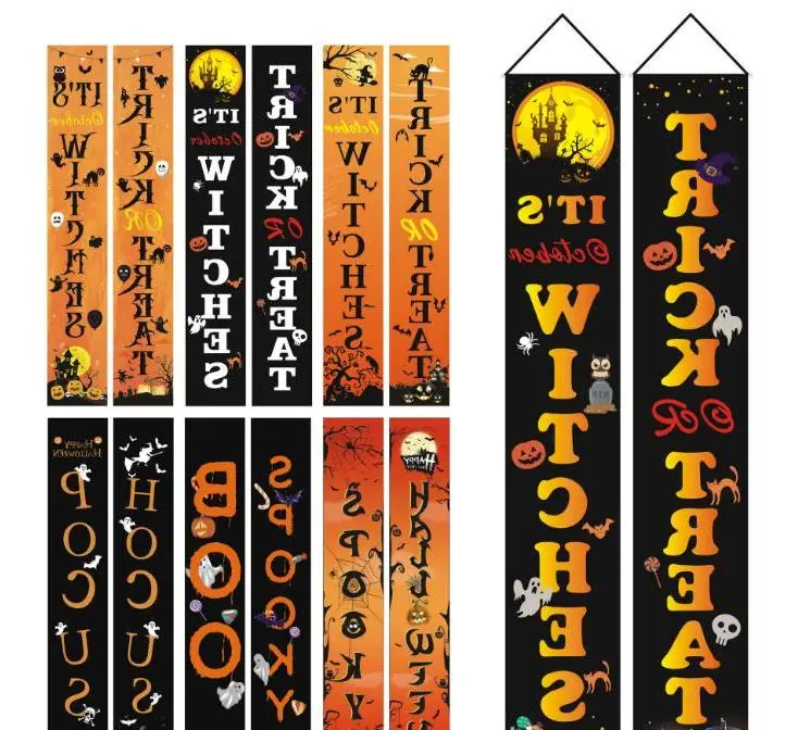 Party Banner Flags For Halloween Christmas 180*32CM 100D Polyester Banner Home Door Sign Flags Set Wholesale Dhl Wholesale