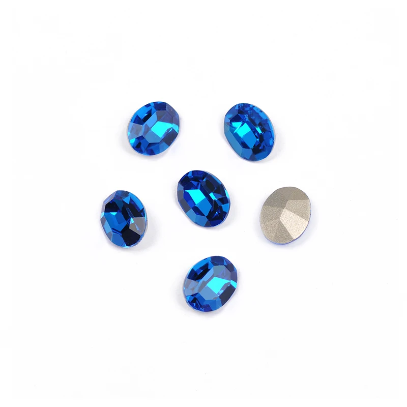 YANRUO 4128 All Sizes Capri Blue Oval Sewn Rhinestones Glass Crystal Point Back K9 Strass Fancy Stones For Clothes Decoration