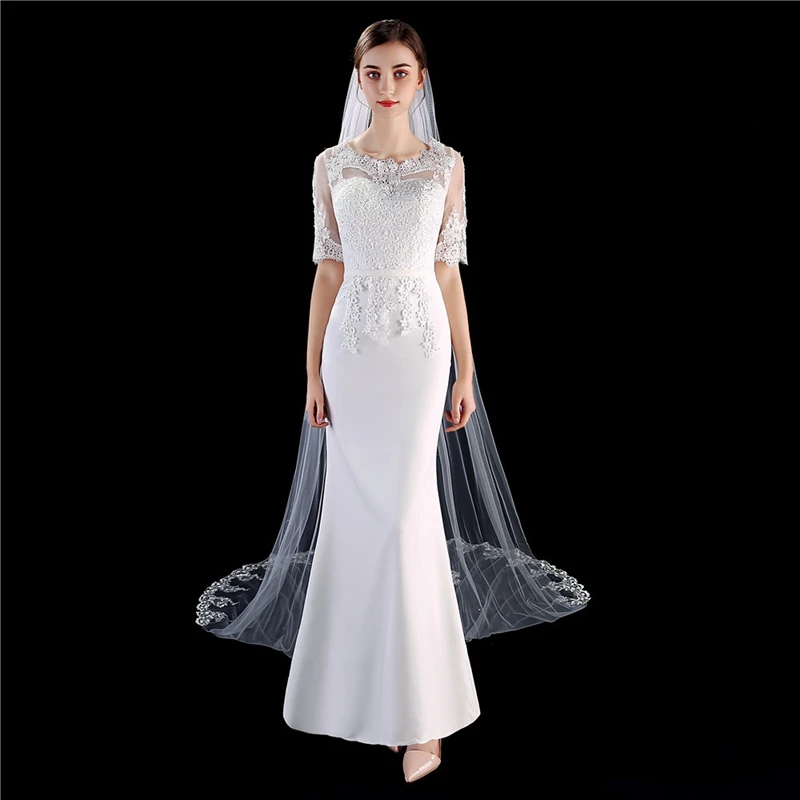 New Arrival Welon ivory Cathedral Wedding Veils Long Lace Applique Bridal Veil with Comb Weeding accessoire Voile mariee Sposa