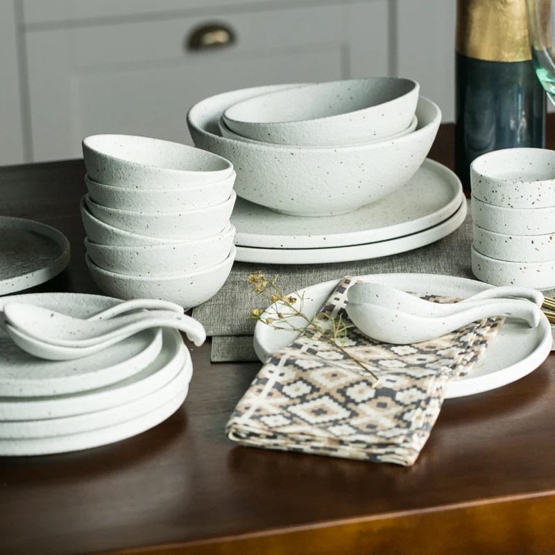 ANTOWALL Stoneware Dinner Set Ceramic Dinnerware Sets Matt Dinner Plate Rice Soup Bowl Sauce Dish Restaurant Tableware Wholesale