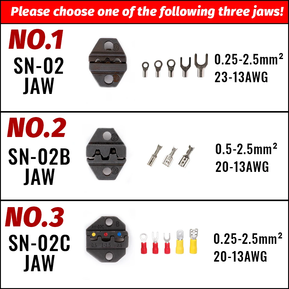 SN Crimp Pliers Jaws Plug Tube DuPont Insulated Non-Insulated Terminals 28B 48B Jaw Adapter Crimping Tool Replaceable Dies sets