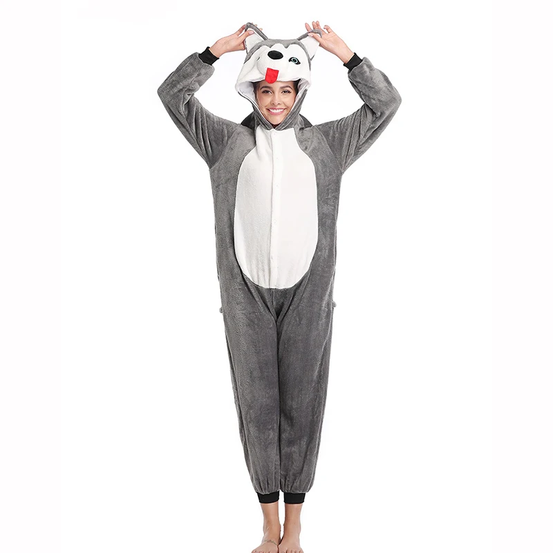 Husky Dog Pajamas Full Body Clothes Anime Onesie For Adults Women Sleepwear Men Costume One-Piece Homewear Cosplay Kigurumi