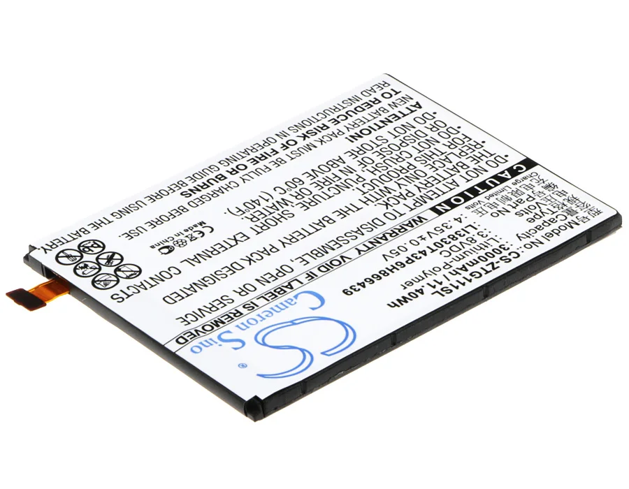 CS 3000mAh / 11.40Wh battery for ZTE G111, N9518, Warp Elite LI3830T43P6H866439, Li3830T43P6h966439