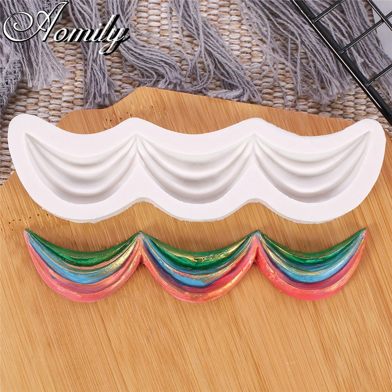 Aomily Curtain Shape Silicone Molds DIY Cake Chocolate Mold Wedding Cake Border Decorating Tools Fondant Sugarcraft Cake Molds