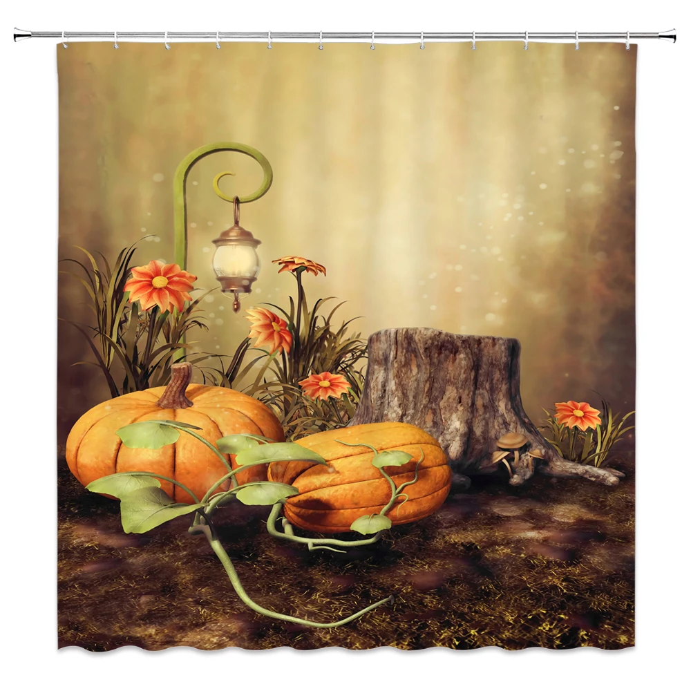 Занавески для душа, осенняя ферма, оранжевые, Тыквенные, цветочные, растения, пень, природный пейзаж, для ванной из полиэстера, комплект подвесных штор