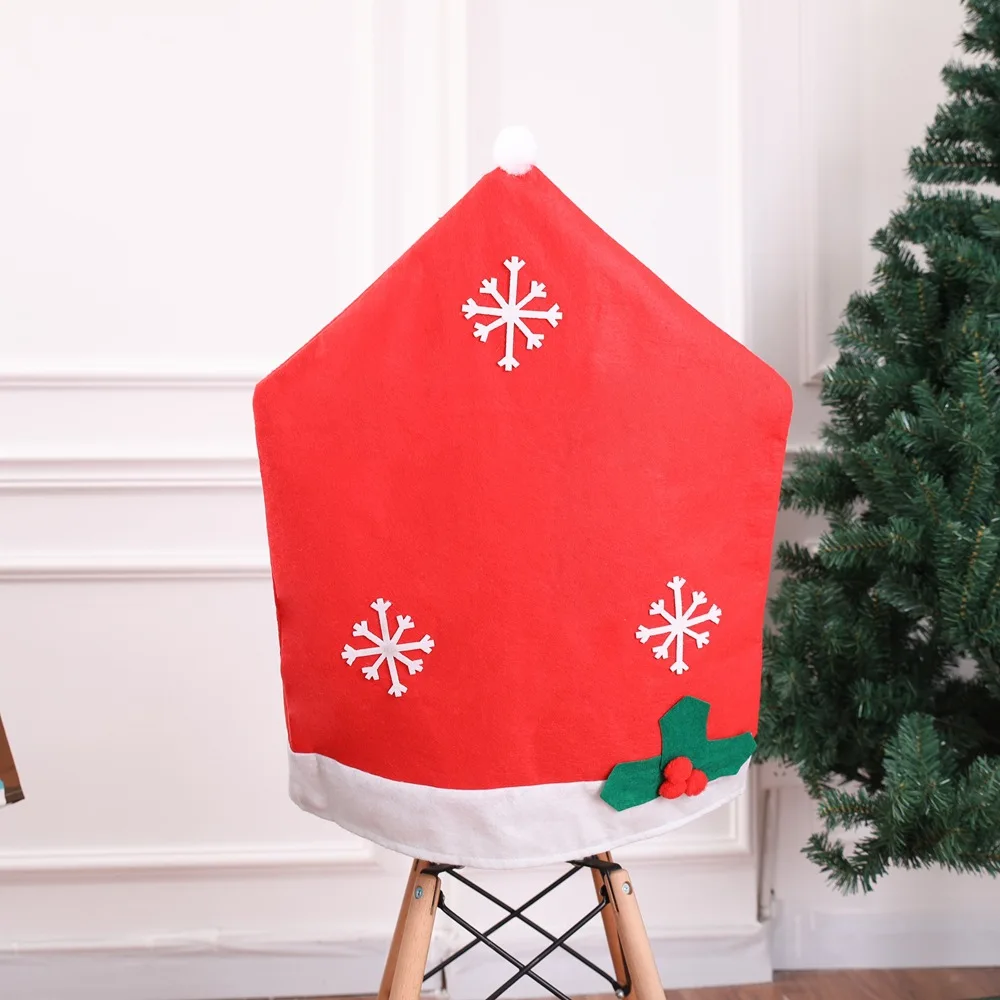 Non-woven Fabric Chirstmas Chair Cover Snowflake Pattern Chair Case Christmas Decorations Santa Hat Shaped Chair Back Cover