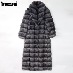 Nerazzurri Long fluffy warm faux fur coat women 2022 long sleeve Womens silver fox fur coats 5xl 6xl 7xl Winter European fashion