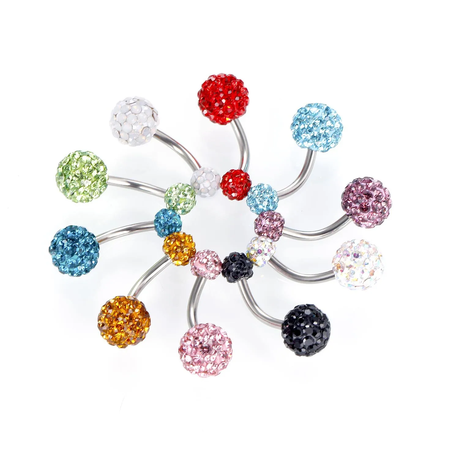 1PCS Stainless Steel Round Cz Crystal Disco Ball Belly Button Ring 14G Gltter Belly Piercing Bar Sexy Navel Bar Piercing Nombril