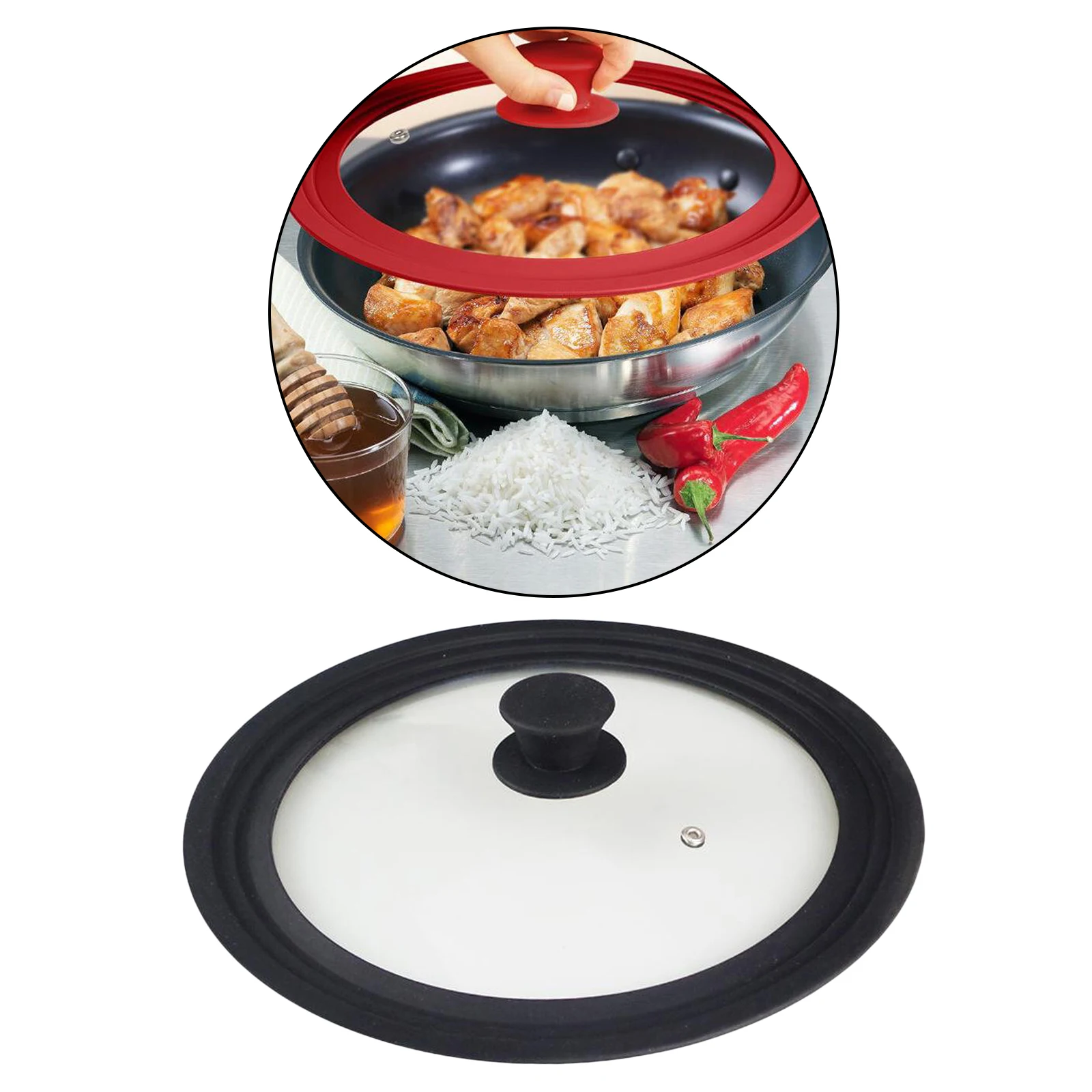 Universal Silicone Glass Lid Cover Heat-Resistant with Steam Hole for Cooking Pot Frying Pan Saucepan Round