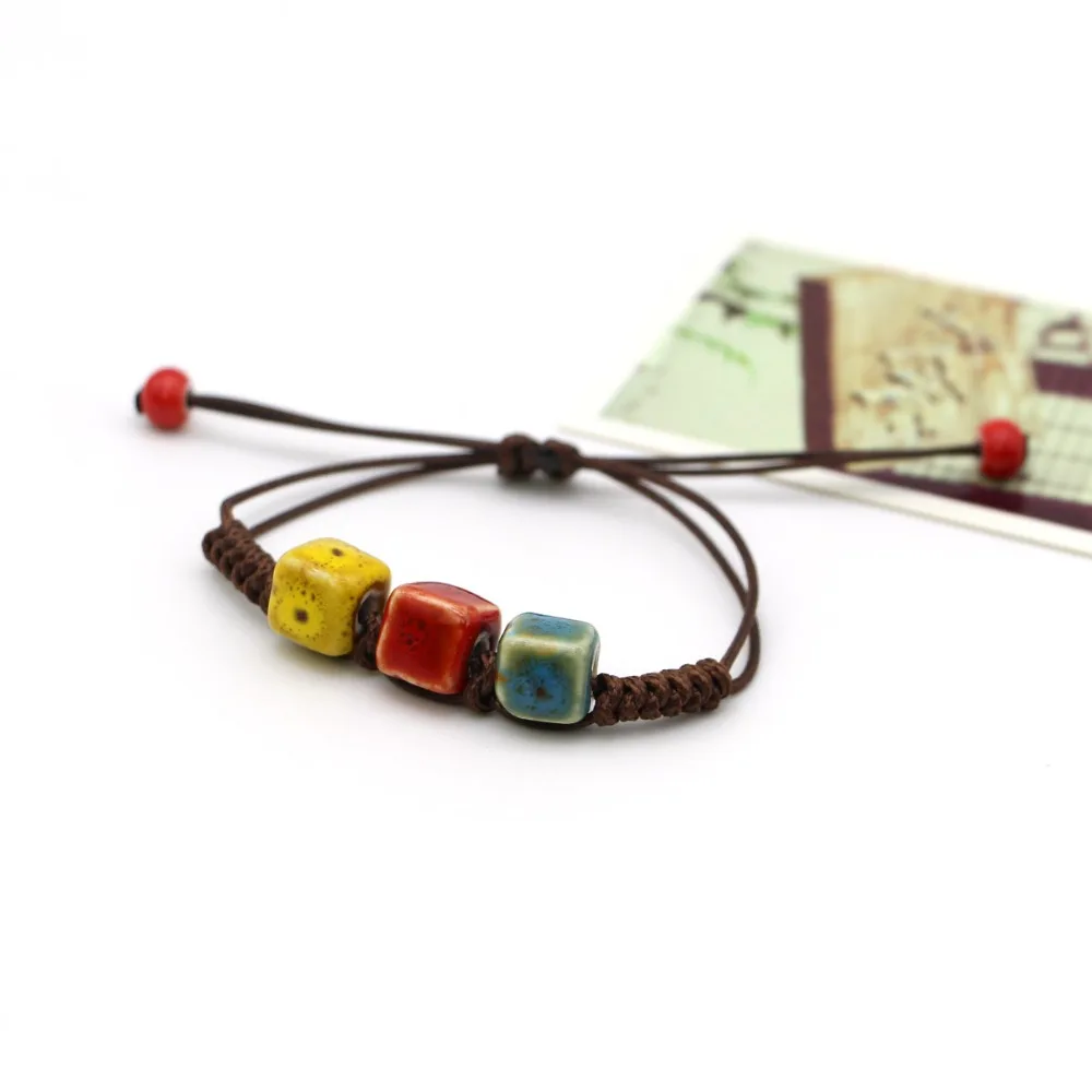 Handcrafted Vintage Beads  Bracelet Weaving Bohemia Ceramic Charm Women Bangles New Arrival Distinctive Jewelry Rope Chain