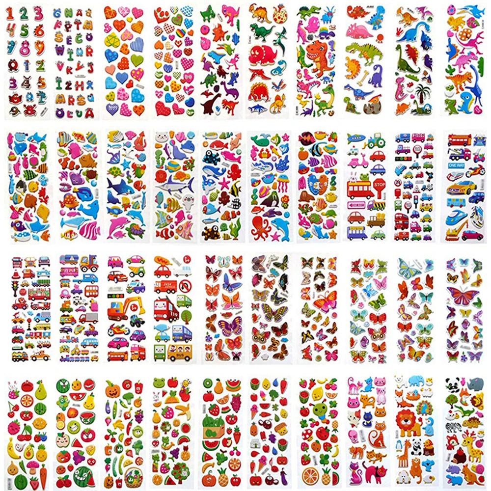 Kids Stickers 40 20 Different Sheets 3D Puffy Bulk Stickers for Girl Boy Birthday Gift Scrapbooking Teachers Animals Cartoon