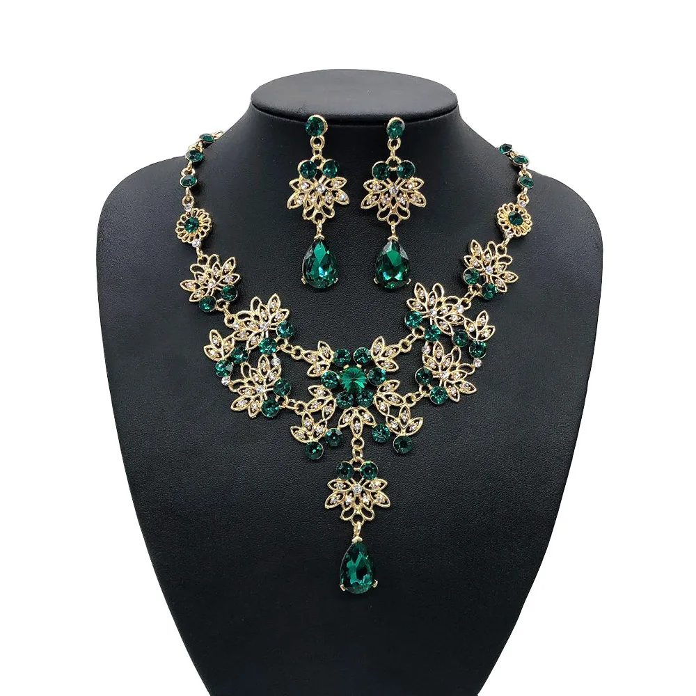 Fashion Crystal Water Drop Bridal Jewelry Sets Gold Color Rhinestone Chokers Necklace Earrings Wedding African Beads Jewelry Set