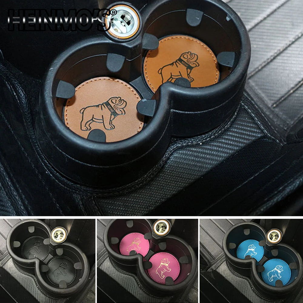 Interior Car Decoration Styling Accessories Bulldog Cup Bottle Holder Anti Dust Pad Coaster Mat Universal Car Coaster Sticker