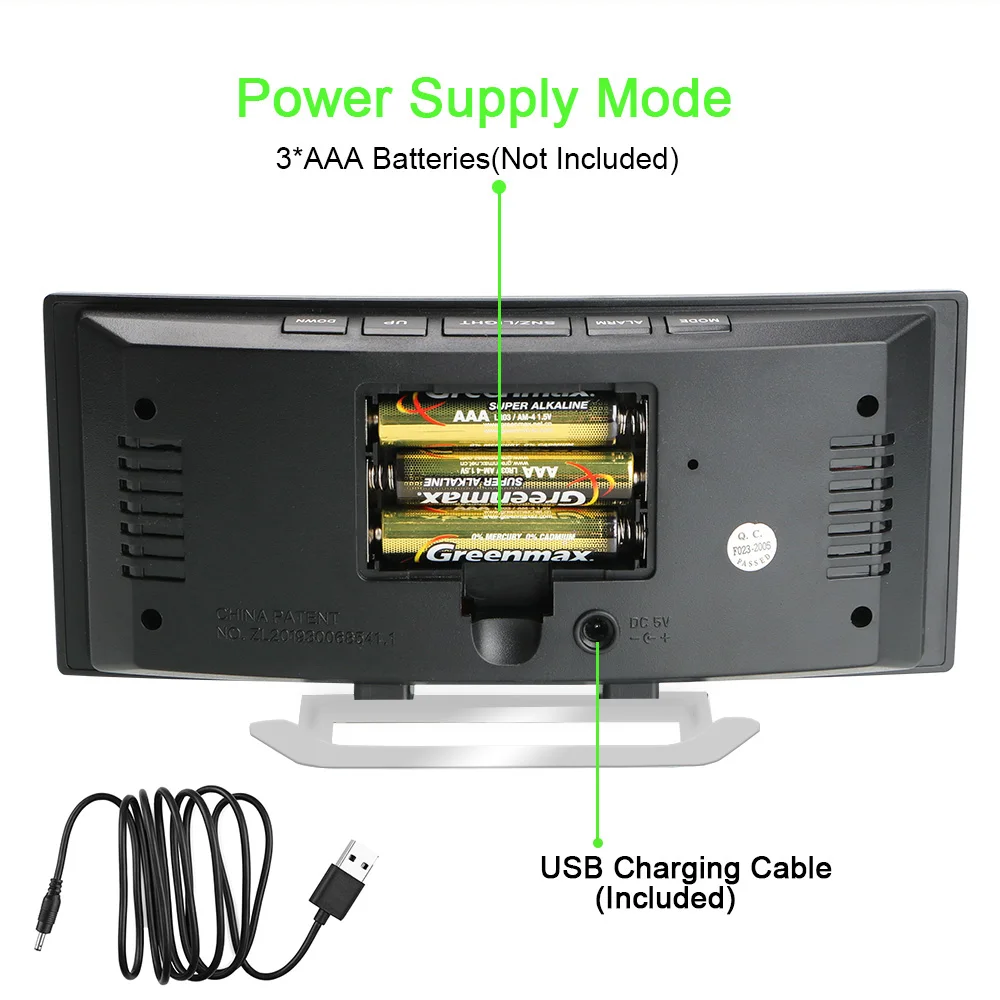 7 Inch For Kids Bedroom Curved Dimmable Mirror Clock LED Screen Digital Alarm Clock Home Decors Large Number Table Clock